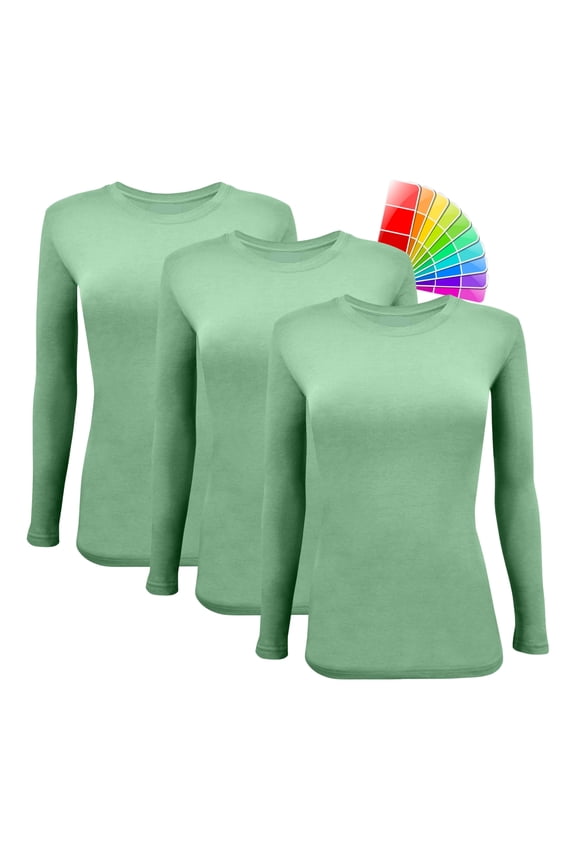 Women's Under Scrub Tee Crew Neck Long Sleeve T-Shirt 3 - Pack (Meadow Green, 4X-Large)
