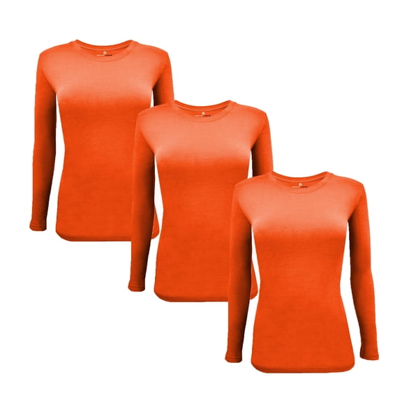 ACTIVE UNIFORMS Women's Under Scrub Tee Crew Neck Long Sleeve T-Shirt 3 - Pack (Orange, Large)