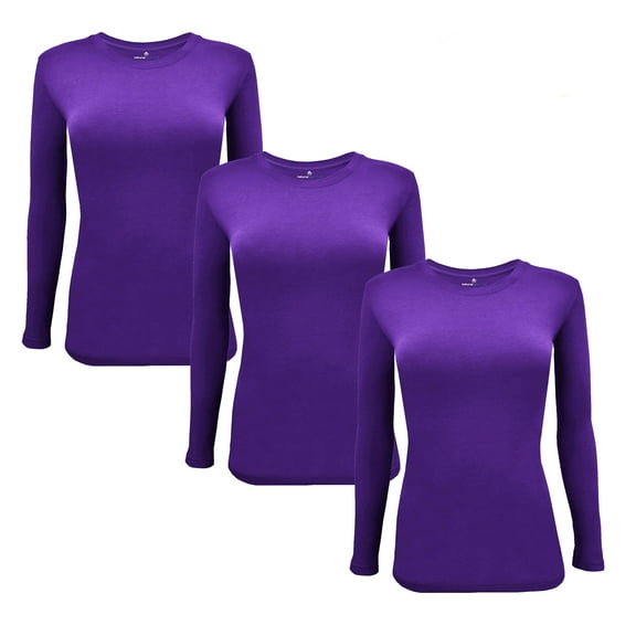 ACTIVE UNIFORMS Women's Under Scrub Tee Crew Neck Long Sleeve T-Shirt 3 - Pack (Purple, 5 X-Large)