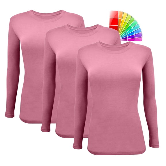 ACTIVE UNIFORMS Women's Under Scrub Tee Crew Neck Long Sleeve T-Shirt 3 - Pack (Rose, Small)