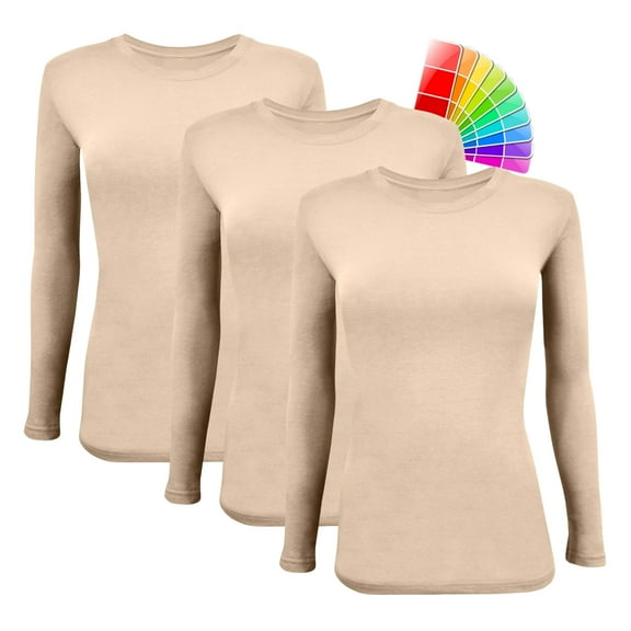 ACTIVE UNIFORMS Women's Under Scrub Tee Crew Neck Long Sleeve T-Shirt 3 - Pack (Sun Kiss, Medium)