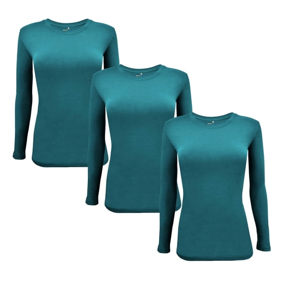 ACTIVE UNIFORMS Women's Under Scrub Tee Crew Neck Long Sleeve T-Shirt 3 - Pack (Teal, Large)