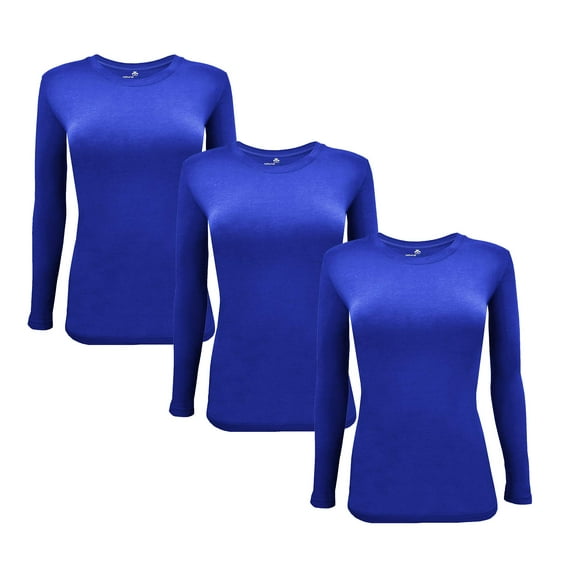 ACTIVE UNIFORMS Women's Under Scrub Tee Crew Neck Long Sleeve T-Shirt 3 - Pack (True Royal Blue, Large)