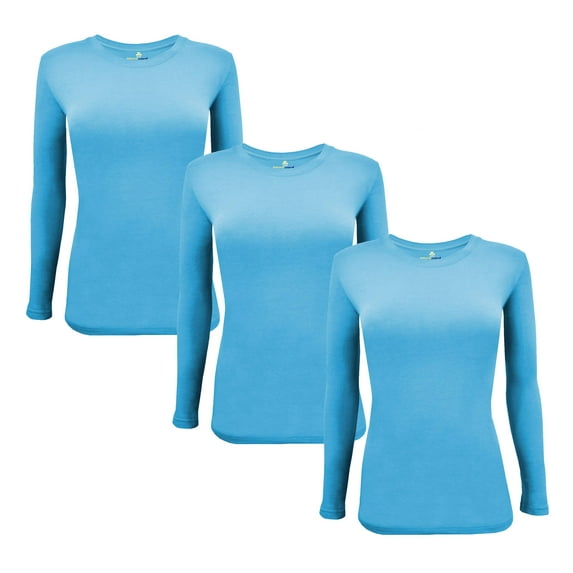 ACTIVE UNIFORMS Women's Under Scrub Tee Crew Neck Long Sleeve T-Shirt 3 - Pack (Water Blue, 3X-Large)