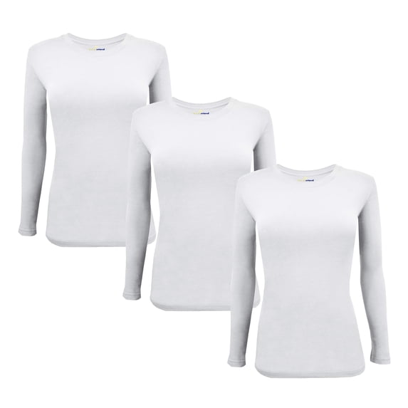 ACTIVE UNIFORMS Women's Under Scrub Tee Crew Neck Long Sleeve T-Shirt 3 - Pack (White, XX-Small)