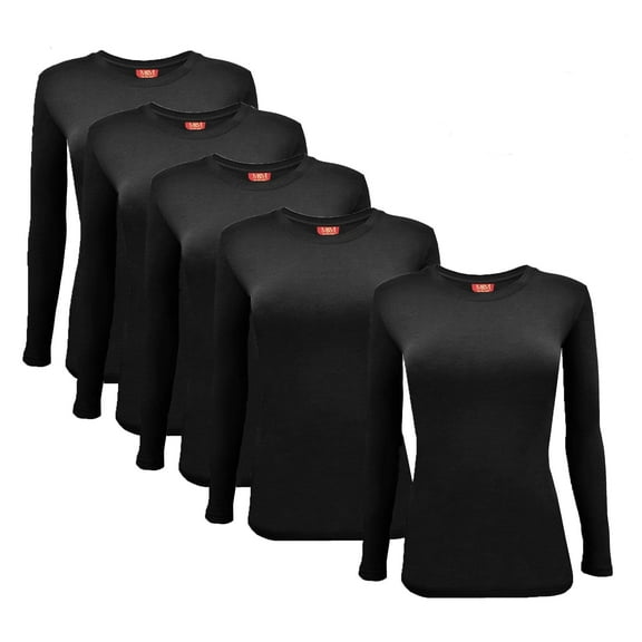 ACTIVE UNIFORMS Women's Under Scrub Tee Crew Neck Long Sleeve T-Shirt 5 - Pack (Black, XX-Small)