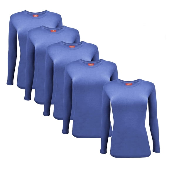 ACTIVE UNIFORMS Women's Under Scrub Tee Crew Neck Long Sleeve T-Shirt 5 - Pack (Ceil Blue, XX-Small)