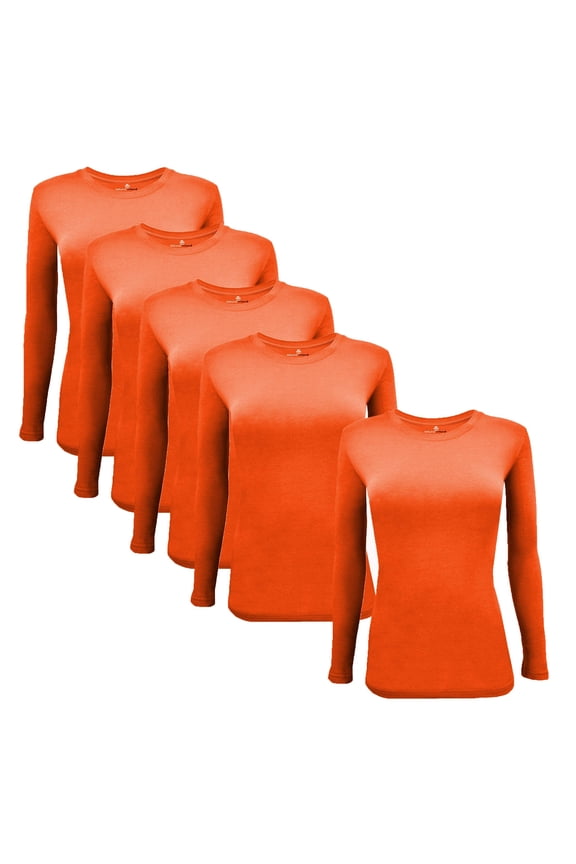 Women's Under Scrub Tee Crew Neck Long Sleeve T-Shirt 5 - Pack (Orange, XX-Small)
