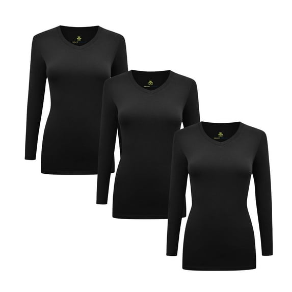 ACTIVE UNIFORMS Women's Under Scrubs Long Sleeve T-Shirt Comfort V-Neck Medical Underscrub Tee - 3 Pack (Black, Medium)