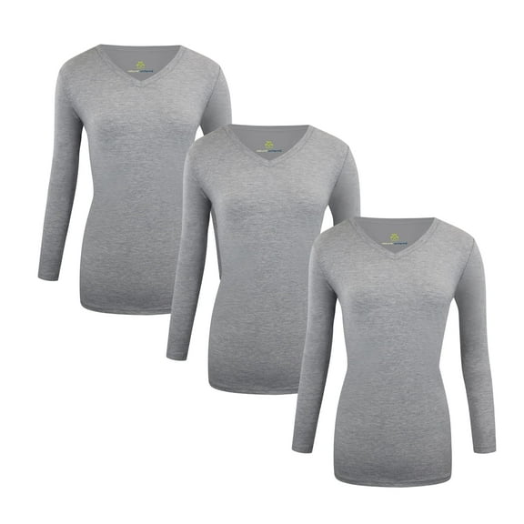 ACTIVE UNIFORMS Women's Under Scrubs Long Sleeve T-Shirt Comfort V-Neck Medical Underscrub Tee - 3 Pack (Heather Charcoal, X-Large)