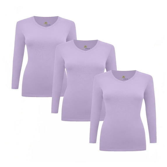ACTIVE UNIFORMS Women's Under Scrubs Long Sleeve T-Shirt Comfort V-Neck Medical Underscrub Tee - 3 Pack (Lavender, Medium)