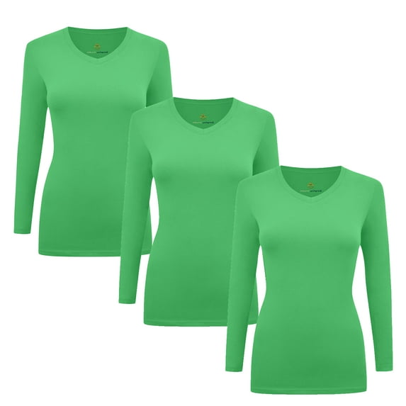 ACTIVE UNIFORMS Women's Under Scrubs Long Sleeve T-Shirt Comfort V-Neck Medical Underscrub Tee - 3 Pack (Light Green, X-Small)