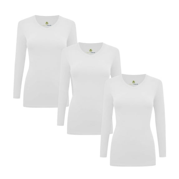 ACTIVE UNIFORMS Women's Under Scrubs Long Sleeve T-Shirt Comfort V-Neck Medical Underscrub Tee - 3 Pack (White, X-Large)