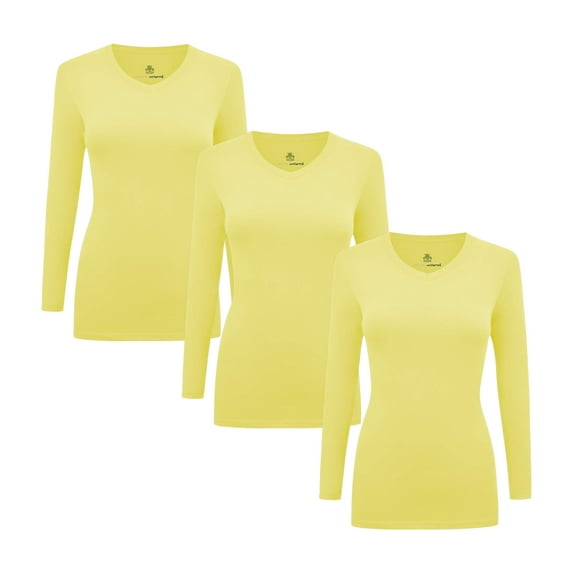 ACTIVE UNIFORMS Women's Under Scrubs Long Sleeve T-Shirt Comfort V-Neck Medical Underscrub Tee - 3 Pack (Yellow, XX-Small)