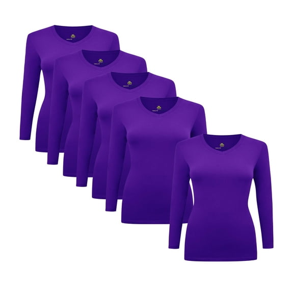 ACTIVE UNIFORMS Women's Under Scrubs Long Sleeve T-Shirt V-Neck Medical Underscrub Tee -Super Soft and Stretchy - 5 Pack (Purple, Small)
