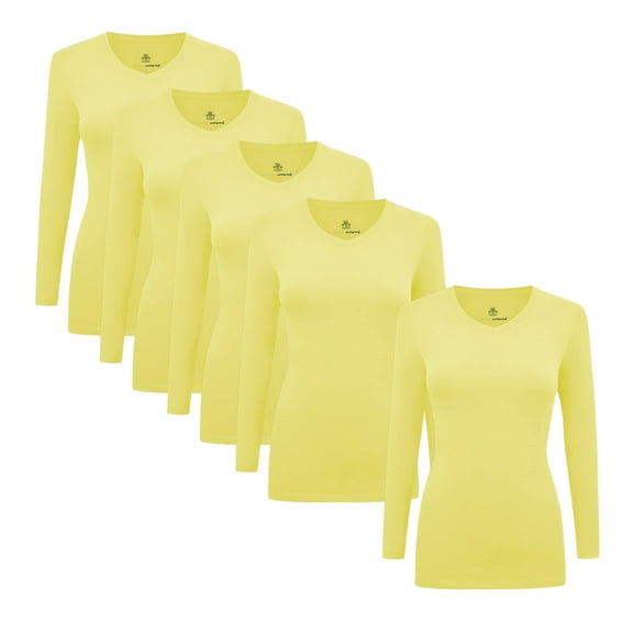ACTIVE UNIFORMS Women's Under Scrubs Long Sleeve T-Shirt V-Neck Medical Underscrub Tee -Super Soft and Stretchy - 5 Pack (Yellow, XX-Small)