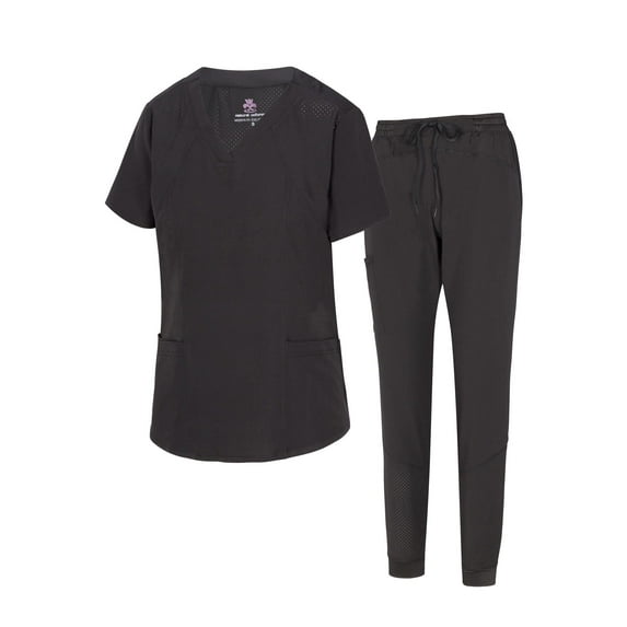 ACTIVE UNIFORMS Womens' Cool 4-Way Stretch Jogger Scrub Set (Black, X-Small)