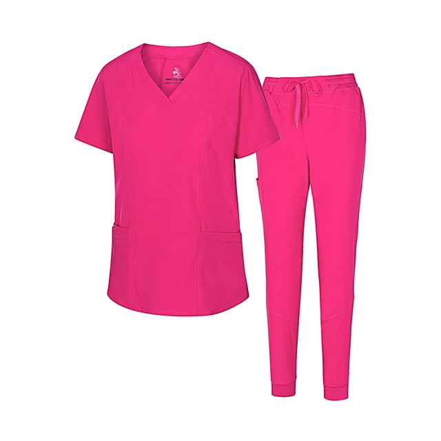 ACTIVE UNIFORMS Womens' Cool 4Way Stretch Jogger Scrub Set (Hot Pink