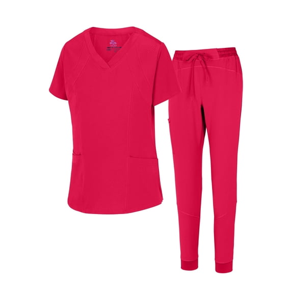 ACTIVE UNIFORMS Womens' Cool 4-Way Stretch Jogger Scrub Set (Red, X-Large)