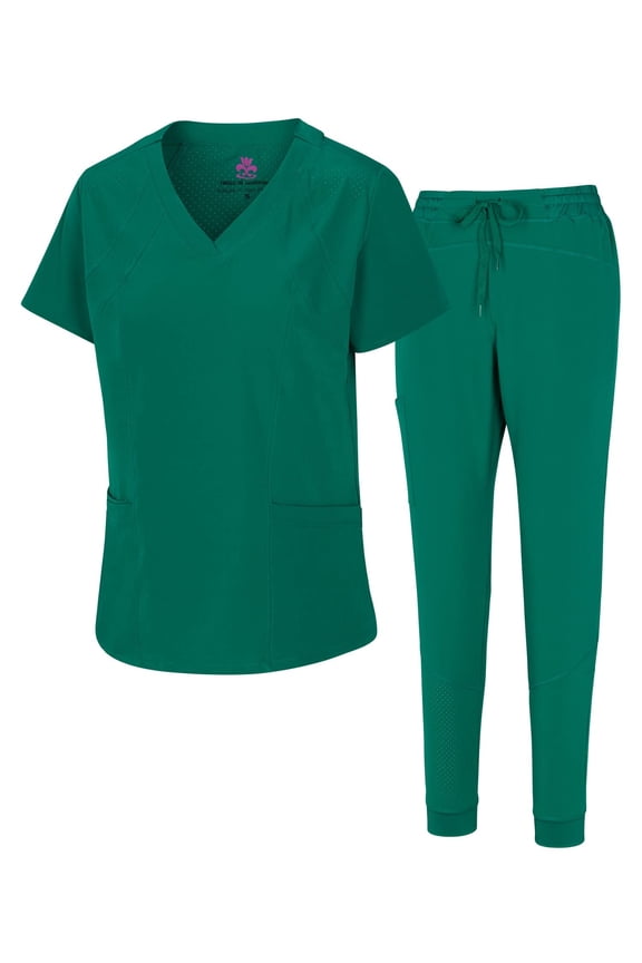 Womens' Cool 4-Way Stretch Jogger Scrub Set (True Hunter Green, 3X-Large)
