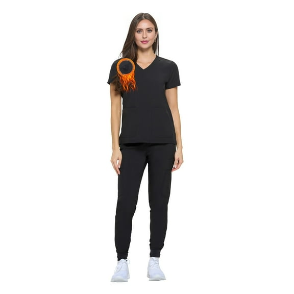 ACTIVE UNIFORMS Womens Essential Cool Stretch Jogger Scrub Set (Black, 3X-Large)