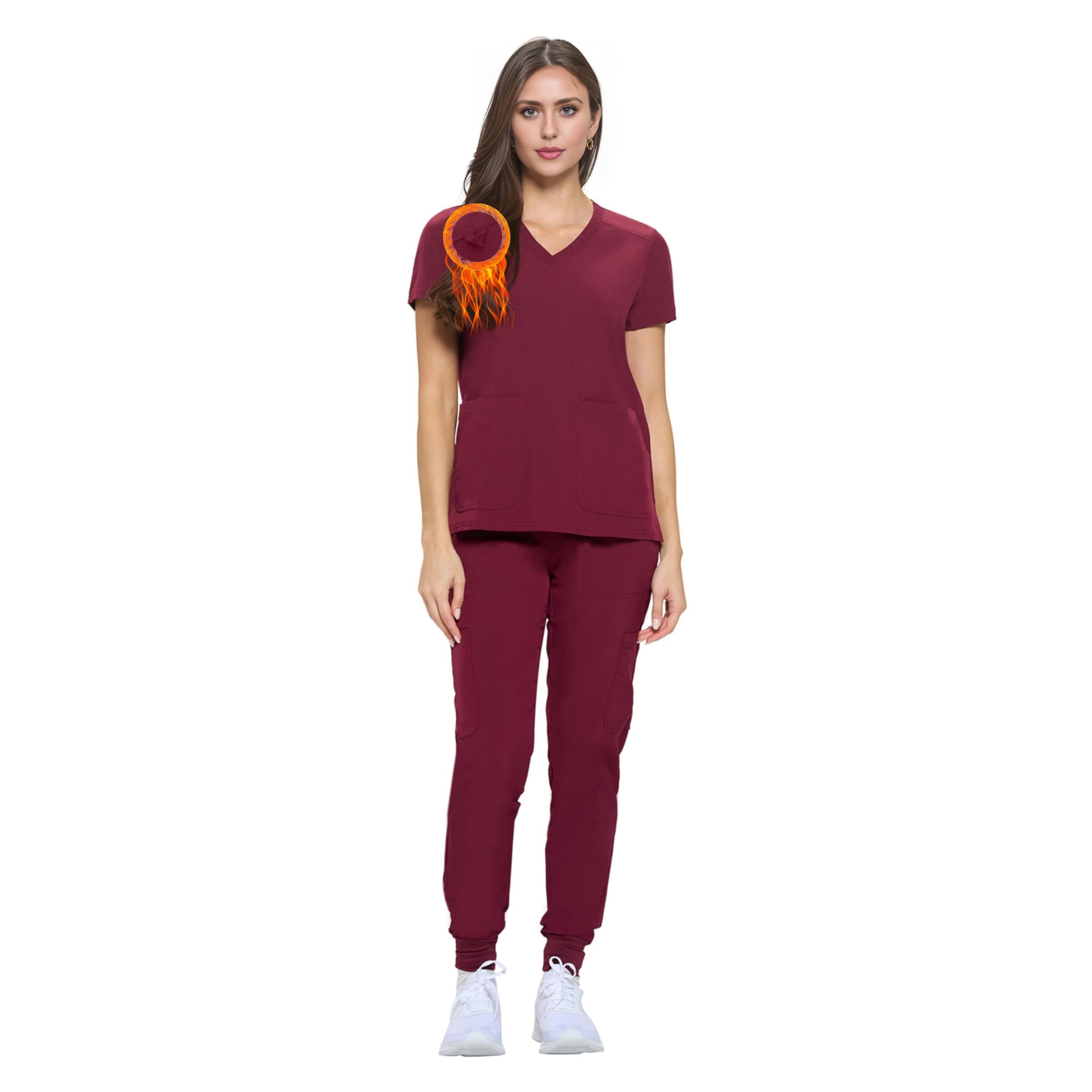 ACTIVE UNIFORMS Womens Essential Cool Stretch Jogger Scrub Set Burgundy 3X Large