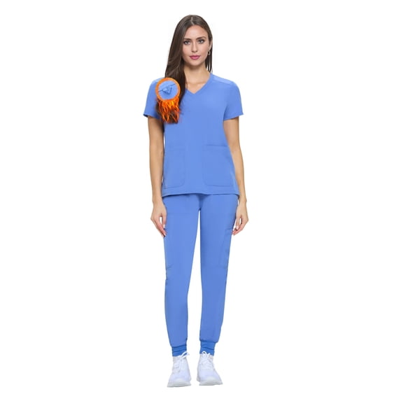 ACTIVE UNIFORMS Womens Essential Cool Stretch Jogger Scrub Set (Ceil Blue, XX-Large)