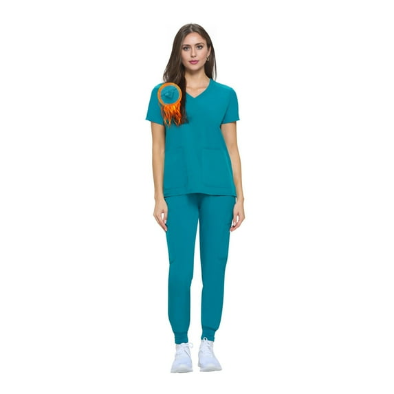 ACTIVE UNIFORMS Womens Essential Cool Stretch Jogger Scrub Set (Teal, XX-Large)