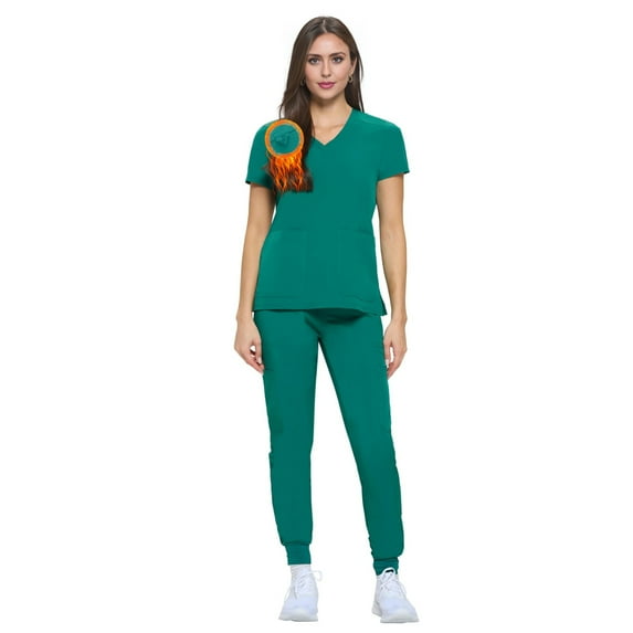 ACTIVE UNIFORMS Womens Essential Cool Stretch Jogger Scrub Set (True Hunter Green, Large)