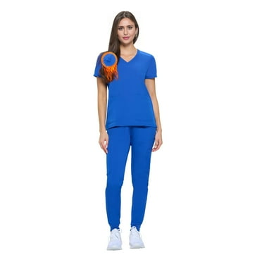 ACTIVE UNIFORMS Womens Essential Cool Stretch Jogger Scrub Set (True Royal Blue, Medium)