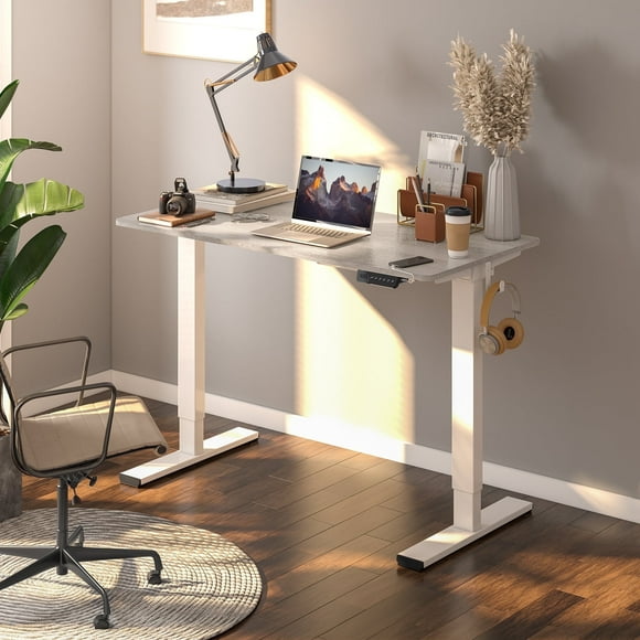 ACTIVESIT 40"X24" Home Office Height Adjustable Standing Desk White Computer Desk Gray Wood Grain Top