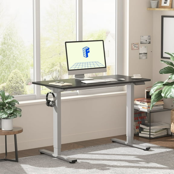 FLEXISPOT 40"x24" Home Office Height Adjustable Standing Desk with Hooks, Ergonomic Electric 2-Stage Stand Up Computer Desk, Gray and Black