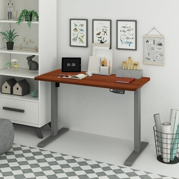 ACTIVESIT 48" x 24" Home Office Height Adjustable Standing Desk Memory Programmable Presets Computer Desk Gray and Mahogany