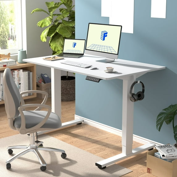 ACTIVESIT 48"x30" Home Office Height Adjustable Standing Desk with Hooks, Ergonomic Electric 2-Stage Stand Up Computer Desk, White