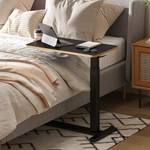 ACTIVESIT Black 28"x16" Adjustable Overbed Bedside Table with Wheels Laptop Table Standing Computer Desk Portable Stand Up Work Station Cart Tray Side Table for Sofa and Bed