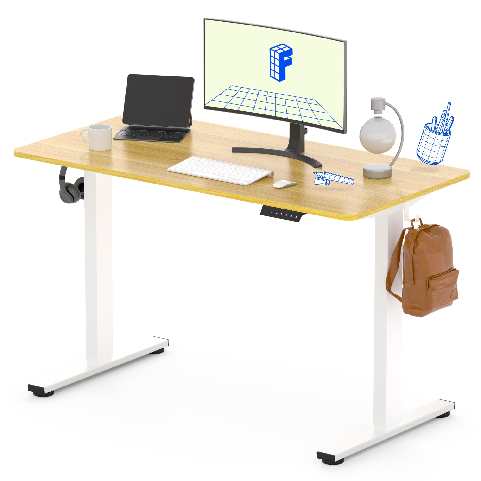 ACTIVESIT Home Office Electric Height Adjustable Standing Desk 48" x 24" Memory Programmable Presets Computer Desk (White Frame+ Maple Top)