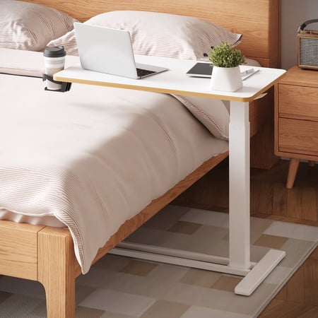 ACTIVESIT White 32"x18" Adjustable Overbed Bedside Table with Wheels Laptop Table Standing Computer Desk Portable Stand-up Work Station Cart Tray Side Table for Sofa and Bed