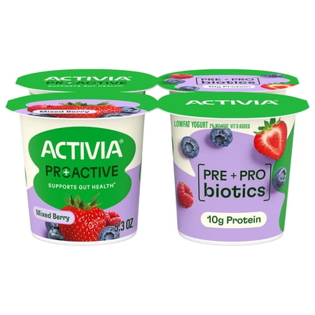 Activia Proactive Mixed Berry Prebiotic and Probiotic Yogurt Cups, 5.3 oz, 4 Count