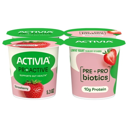 Activia Proactive Strawberry Prebiotic and Probiotic Yogurt Cups, 5.3 oz, 4 Count