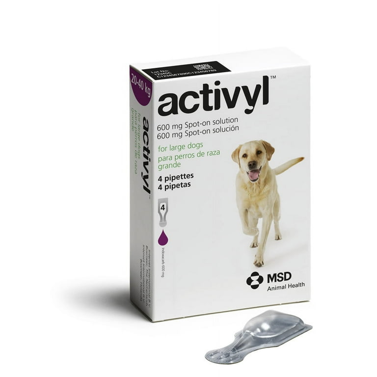 ACTIVYL Dog 600 mg Spot On Flea Treatment Large Dogs 44 88lbs 4 Pipettes