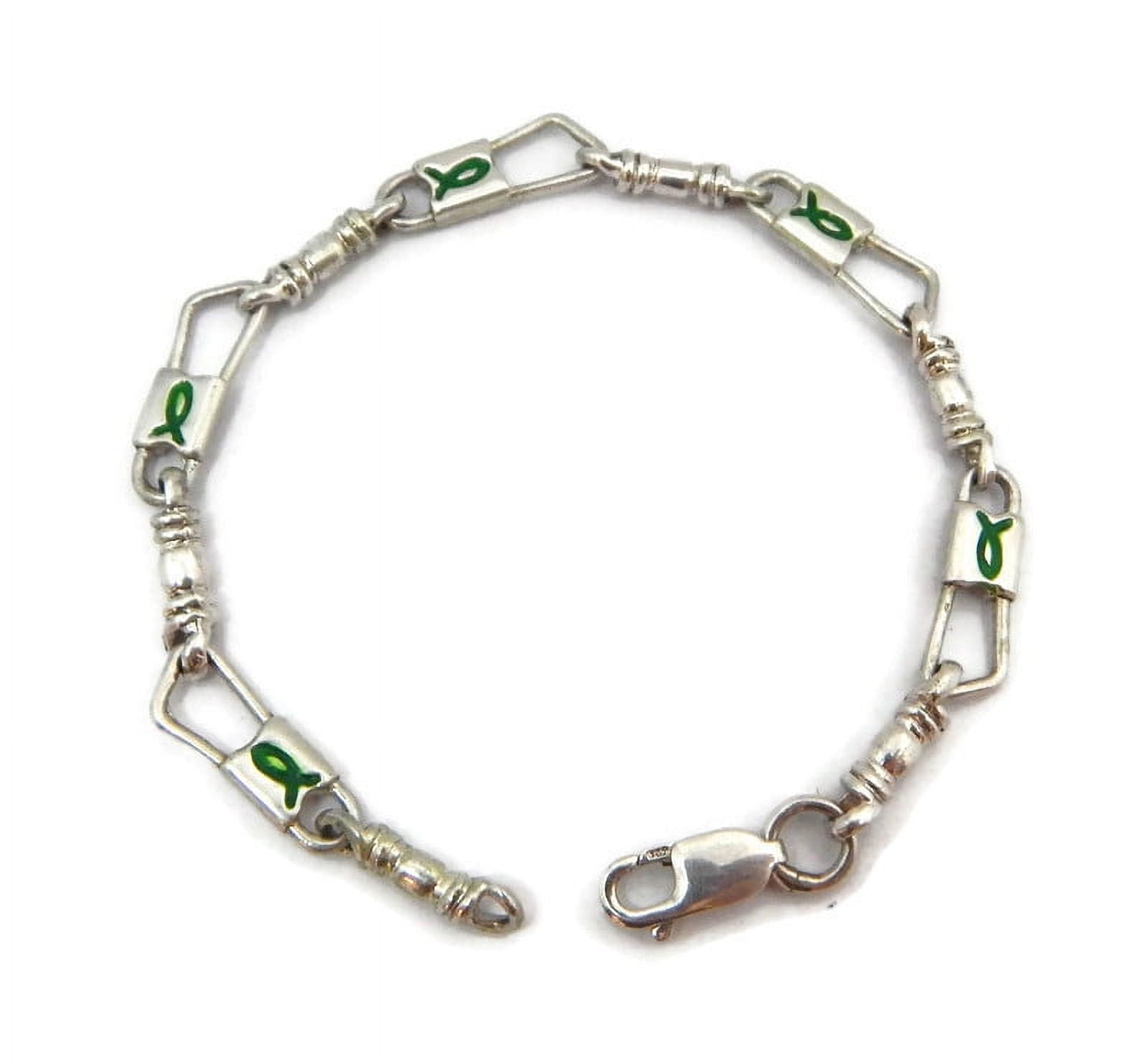 ACTS Bracelet Fishers of Men Sterling Silver Fish Green Design!!