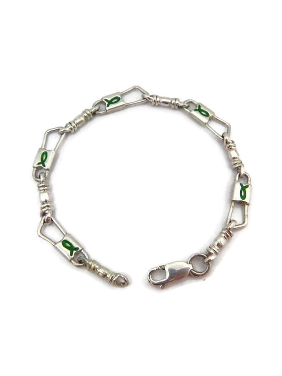ACTS Bracelet Fishers of Men Sterling Silver Fish Green Design!!