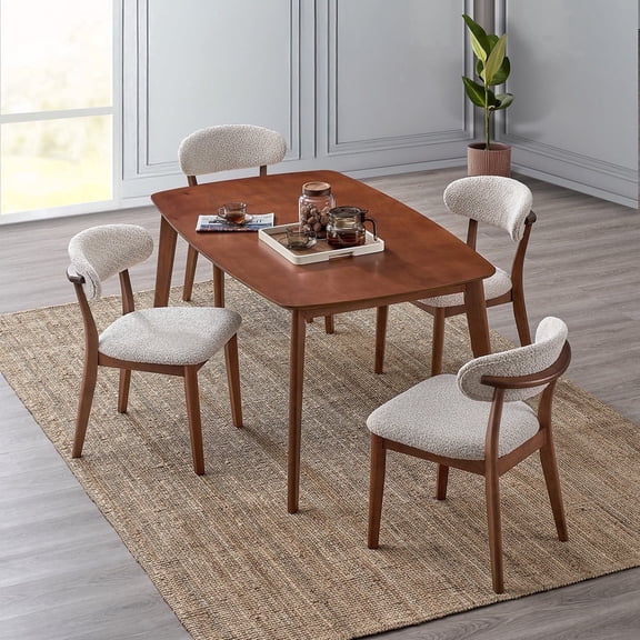 ACTU 5Pcs Wooden Dining Table Set with Upholstered Chairs, Cherry Color