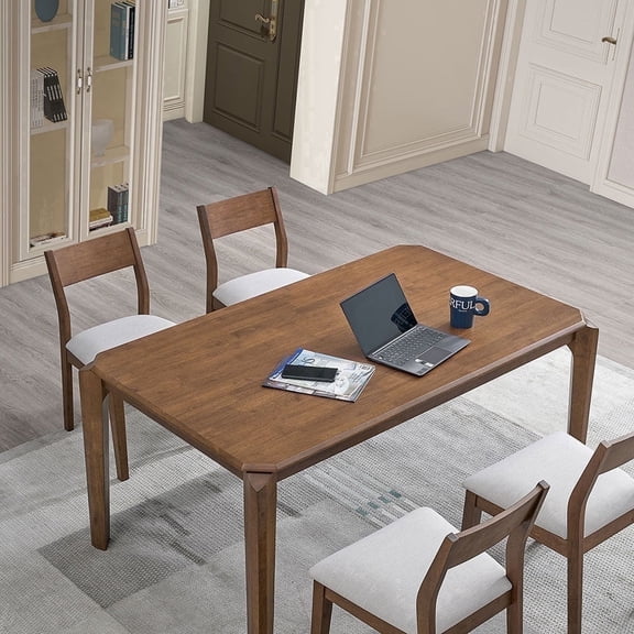 ACTU 5pcs 59 inch Hardwood Dinning Table Set, Walnut Color