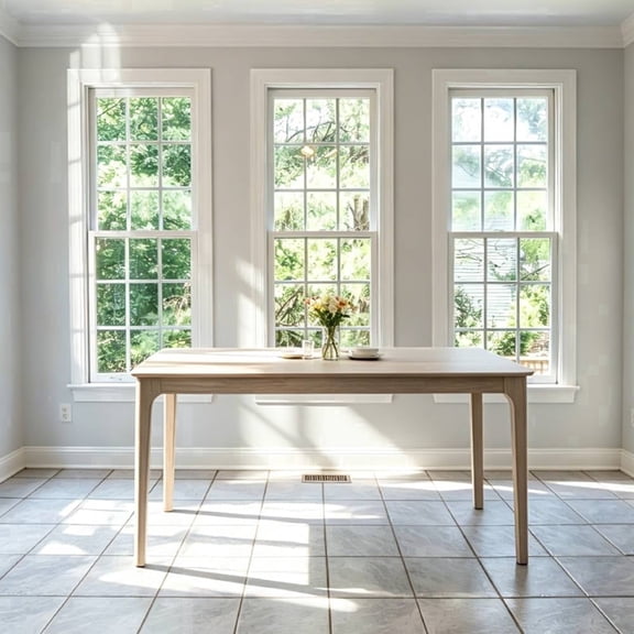 ACTU 57.9" Rectangular Wood Dining Table, Mid-Century Kitchen Table for Dining Room, White Wash