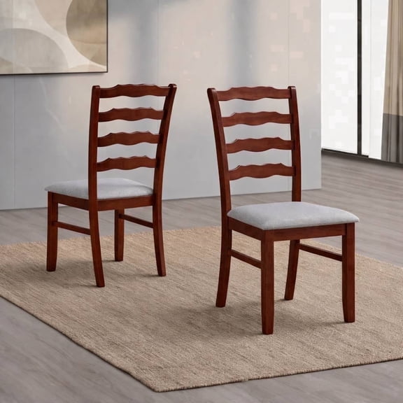 ACTU Classic Ladder Back Dining Chairs Set of 2, Solid Wood Upholstered Kitchen Chairs, Cherry