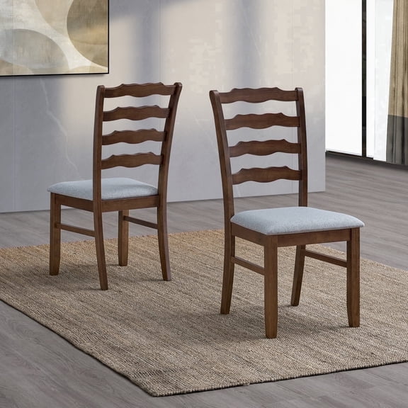 ACTU Classic Ladder Back Dining Chairs Set of 2, Solid Wood Upholstered Kitchen Chairs, Walnut