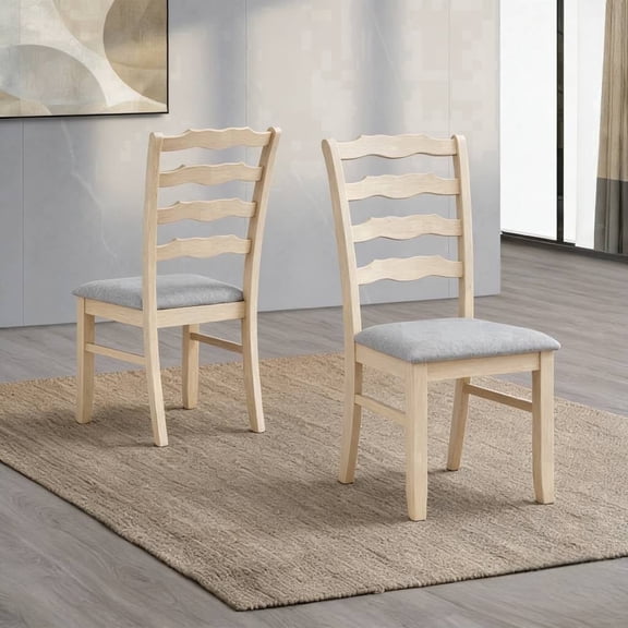 ACTU Classic Ladder Back Dining Chairs Set of 2, Solid Wood Upholstered Kitchen Chairs, White Wash
