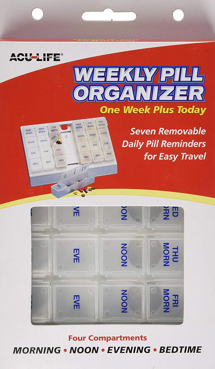 Acu-Life Daily Kidney Shaped Pill Organizer, Vitamin Case, and Medicine  Box, Slim Design, 3 Compartments, Color May Vary