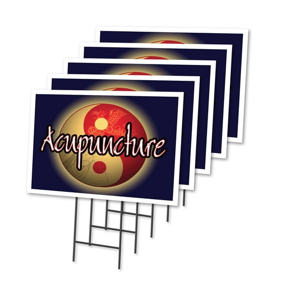 ACUPUNCTURE 5 Pack Of 18" x 24" Yard Sign & Stake | Advertise Your Business | Stake Included Image On Front Only | Made in The USA
